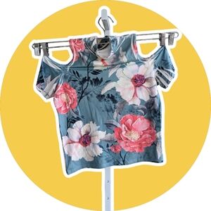 Gaze USA Green Floral Cold Shoulder Mock Neck Top GUC